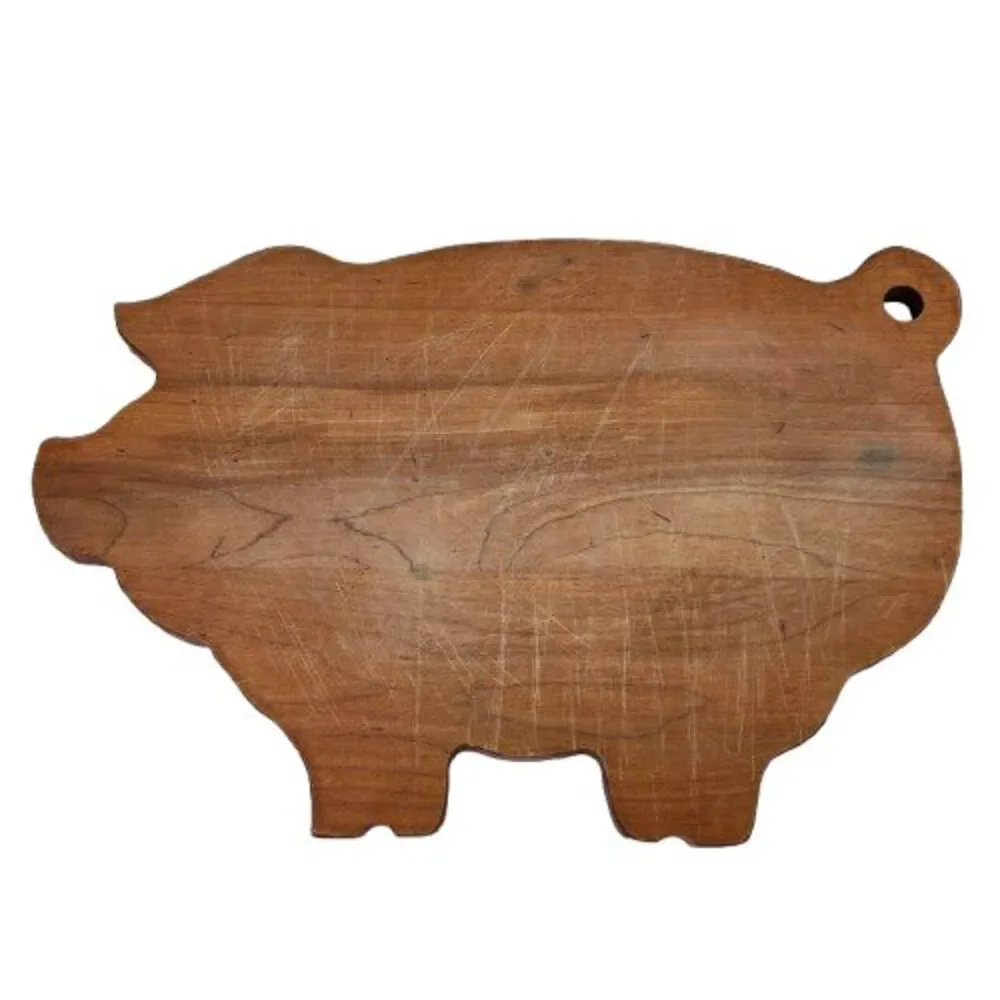 Antique Vintage Folk Art Wooden Pig Cutting Board Primitive Rustic Farm Kitchen